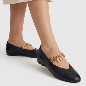 NWOB Madewell Remy Leather Mary Jane Flats Gold Chain Strap Shoe Black Size 10.5